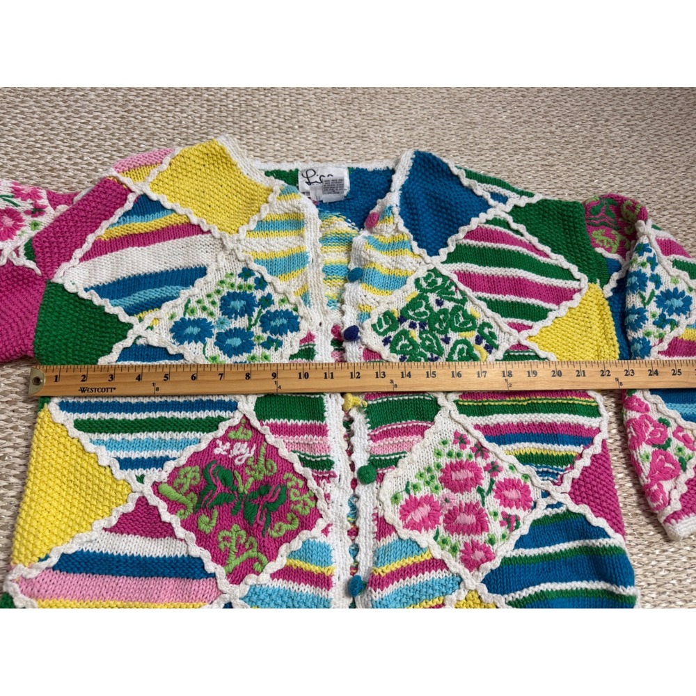 Lilly Pulitzer Vintage Patchwork Floral Knit Cardigan Sweater pastel Cottagecore - Picture 7 of 12